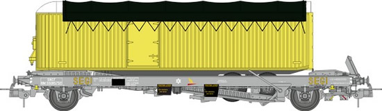 REE Modeles WB-345 - French Freight Wagon KANGOUROU + Trailer yellow Double Shaft